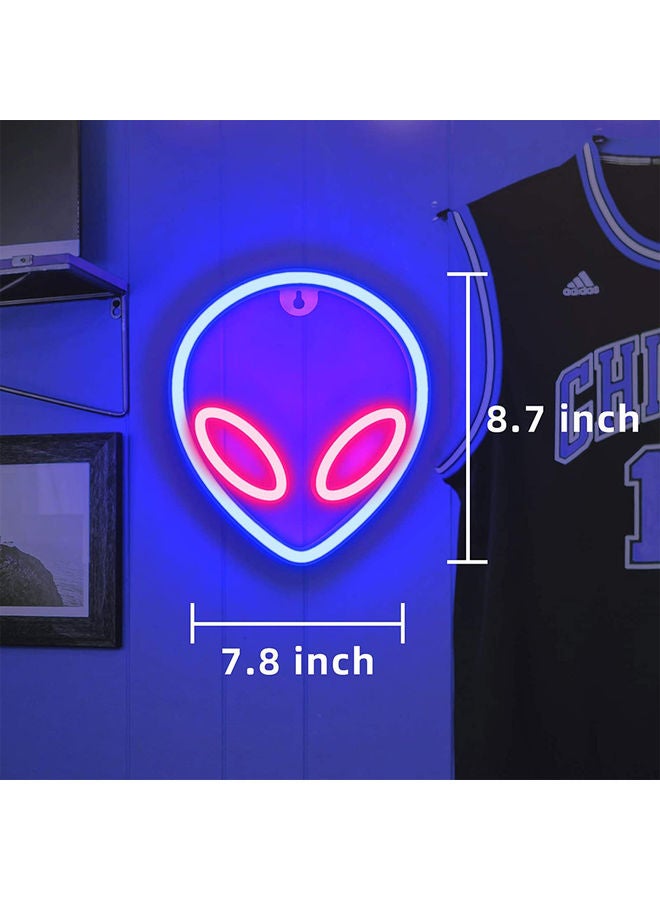 لافتة نيون LED على شكل كائن فضائي لديكور الحائط أزرق وردي 20 x 22سم - Image 2